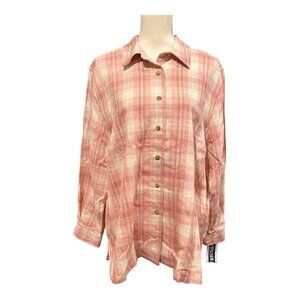Pendleton Womens 1X Flannel Shirt Shacket Rayon Flax Blend Breathable Pink